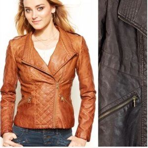 Guess Quilted Faux-Leather Moto Jacket